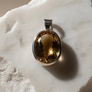 Faceted Citrine 925 Encased Statement Pendant
